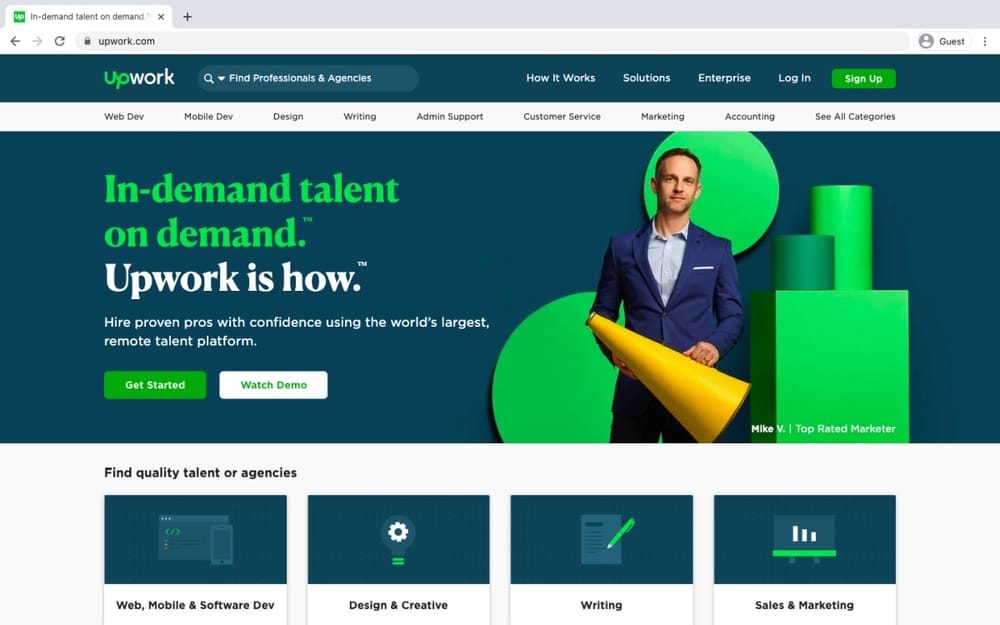 главная страница фриланс площадки Upwork