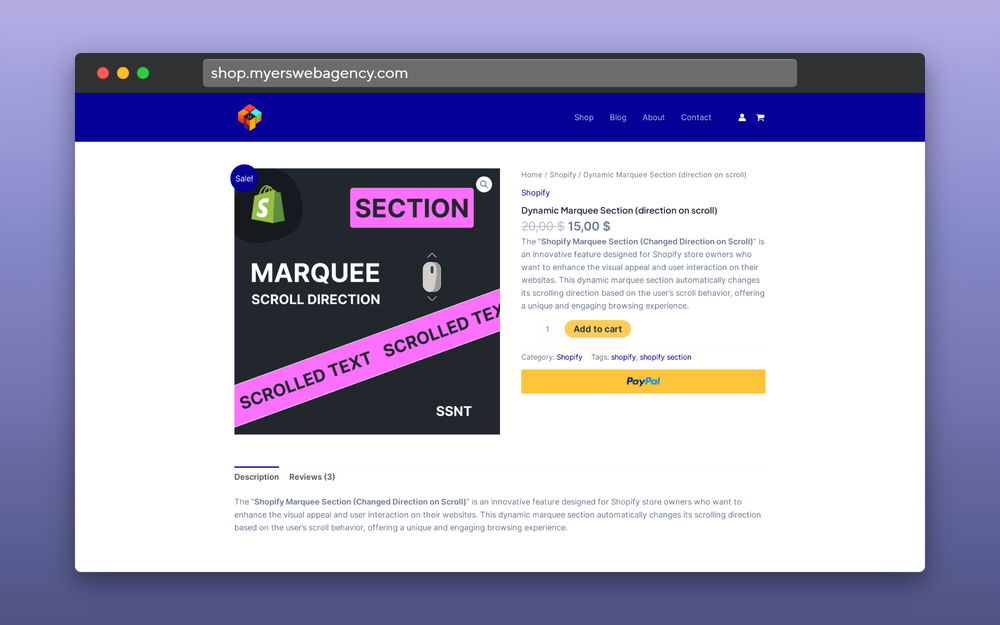 the marquee section product page